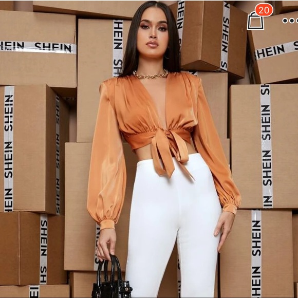 SHEIN puff sleeve tie front top - Picture 2 of 5